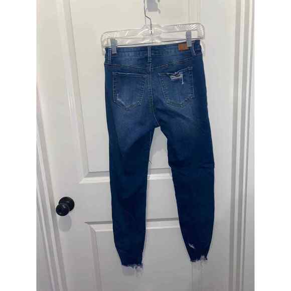 Simple Society Distressed Skinny Jeans, Dark Wash, Women's 1/25 High Rise Casual - Picture 2 of 2